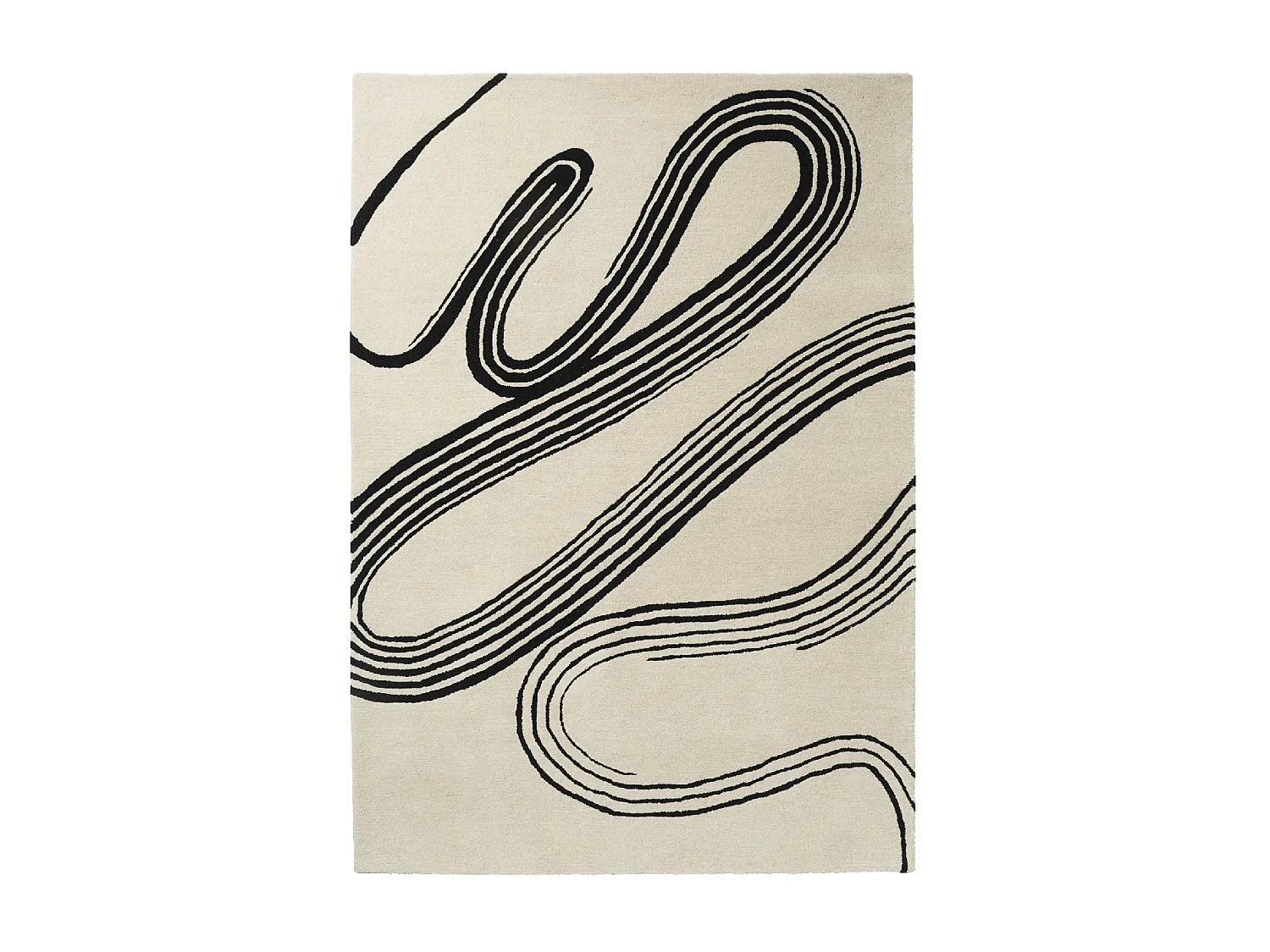 tappeto open space 200x280 realizzato a mano in lana panna e nera fantasia geometrica