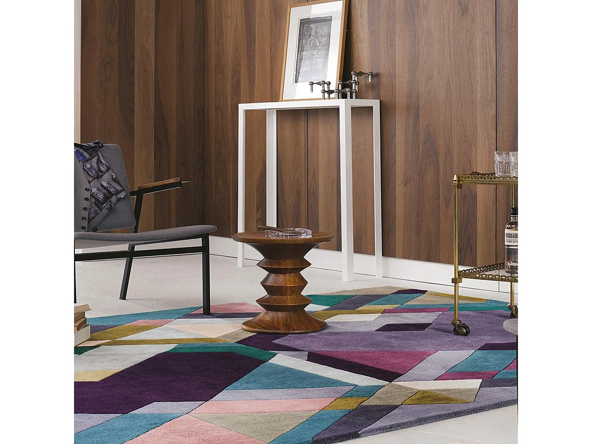 tapis salle à manger 250x350 fait à la main en laine violet et rose