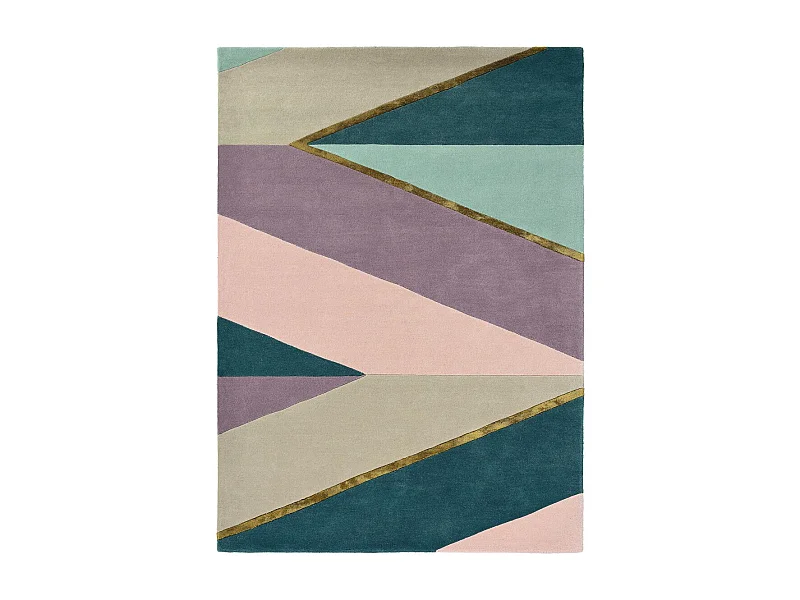 tapis salon 200x280 fait à la main en laine rose et pourpre motif géométrique