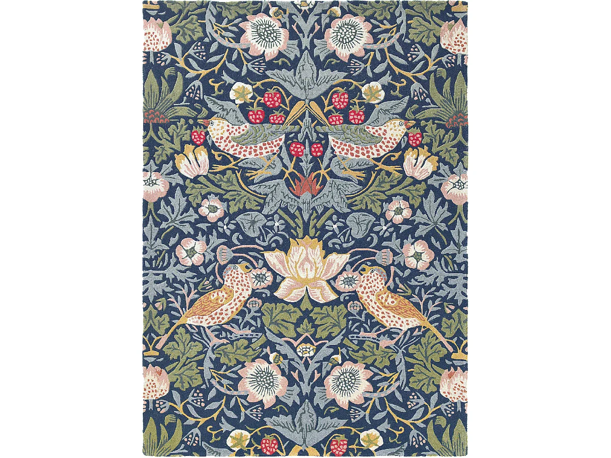 tapis salle à manger 250x350 fait à la main en laine indigo motif floral