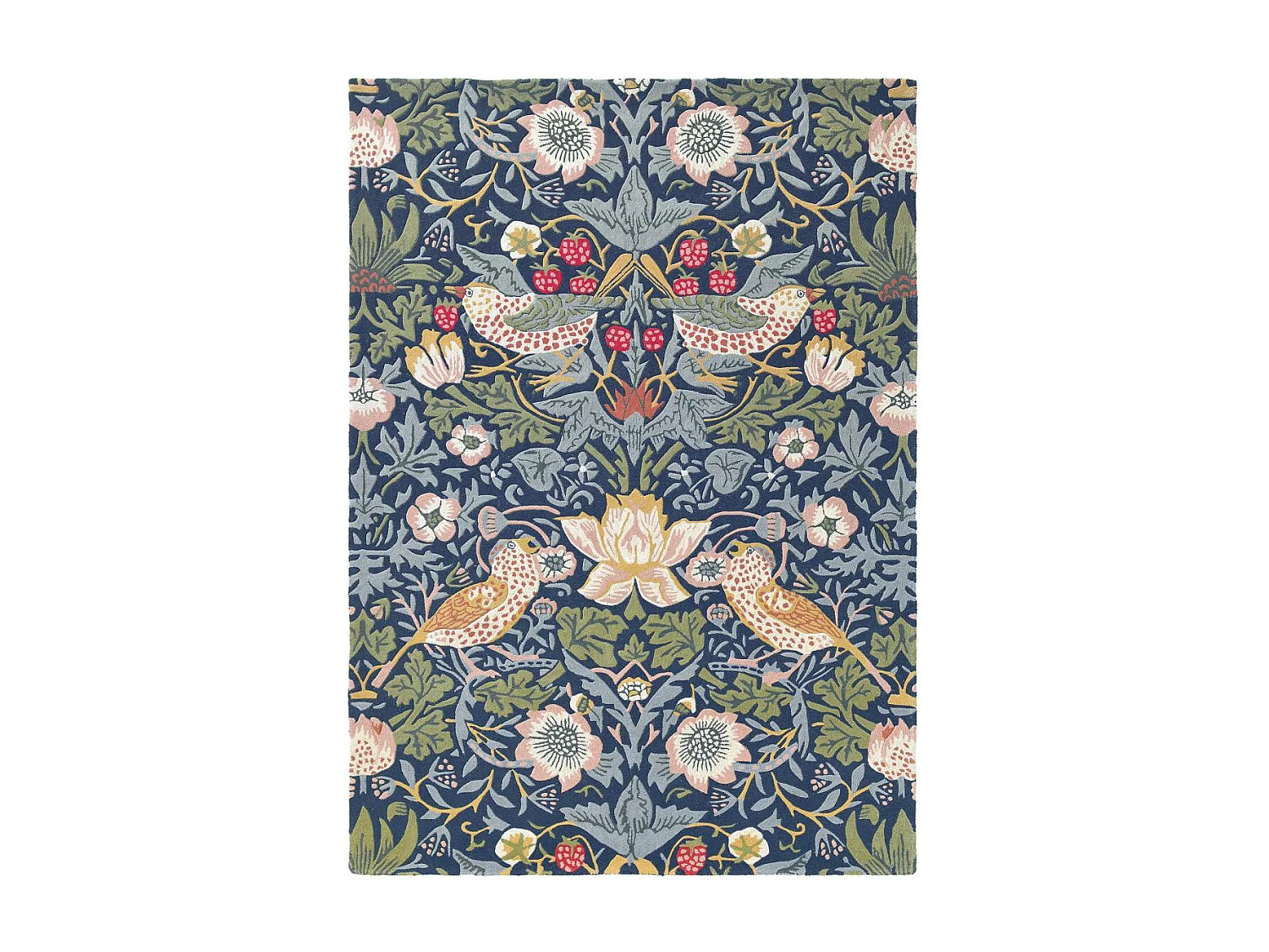 tapis salle à manger 250x350 fait à la main en laine indigo motif floral