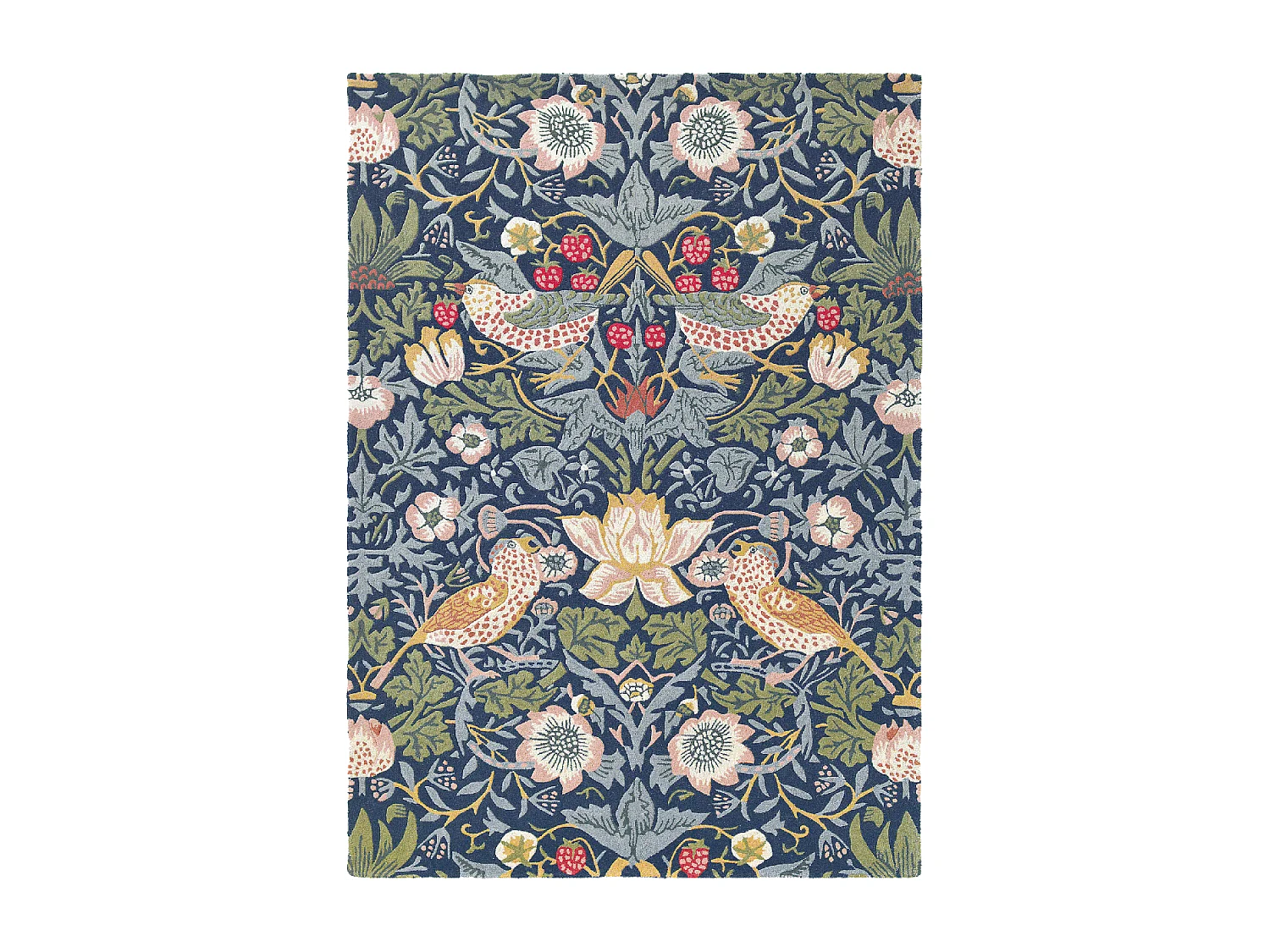 tapis salle à manger 250x350 fait à la main en laine indigo motif floral