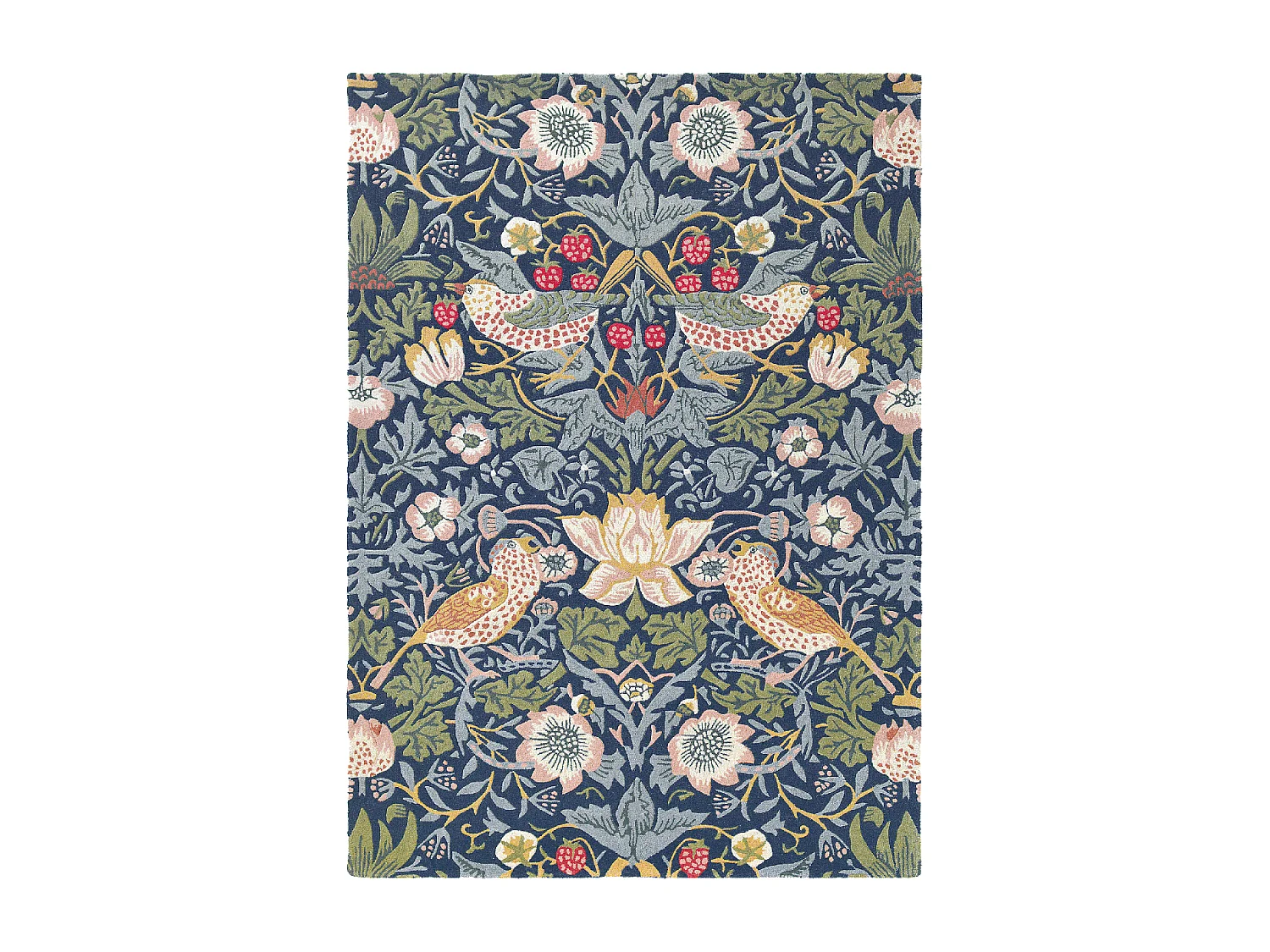 tapis salle à manger 250x350 fait à la main en laine indigo motif floral