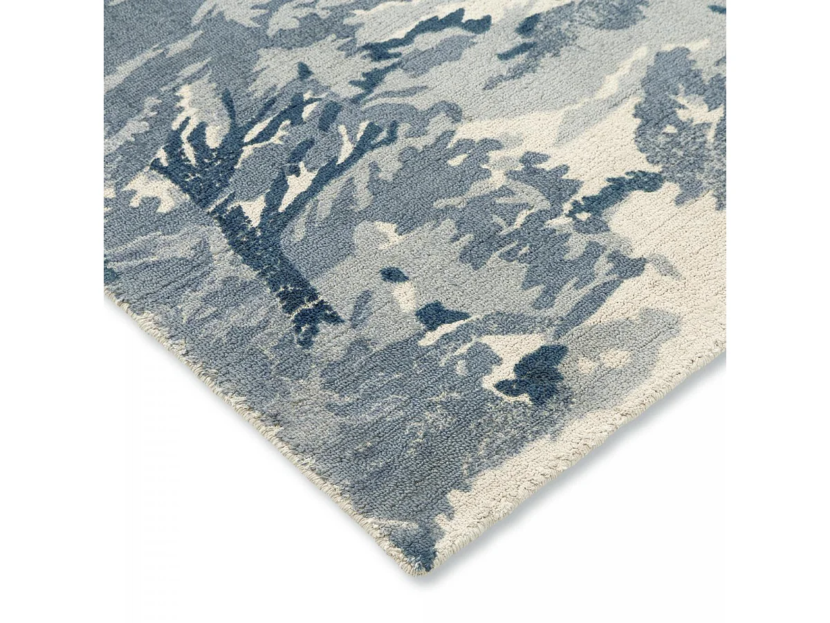tapis entrée 140x200 fait à la main en coton bleu rectangle motif floral
