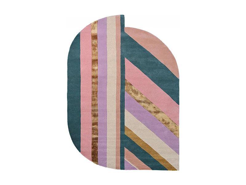 tapis salon 200x280 fait à la main en laine rose et vert