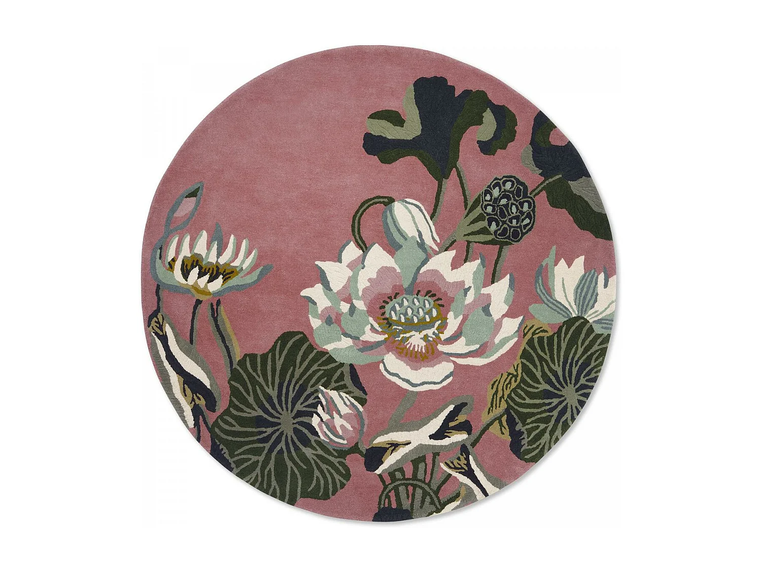 Tapis rond Ø150cm fait à la main en laine motif floral pour salle de jeux