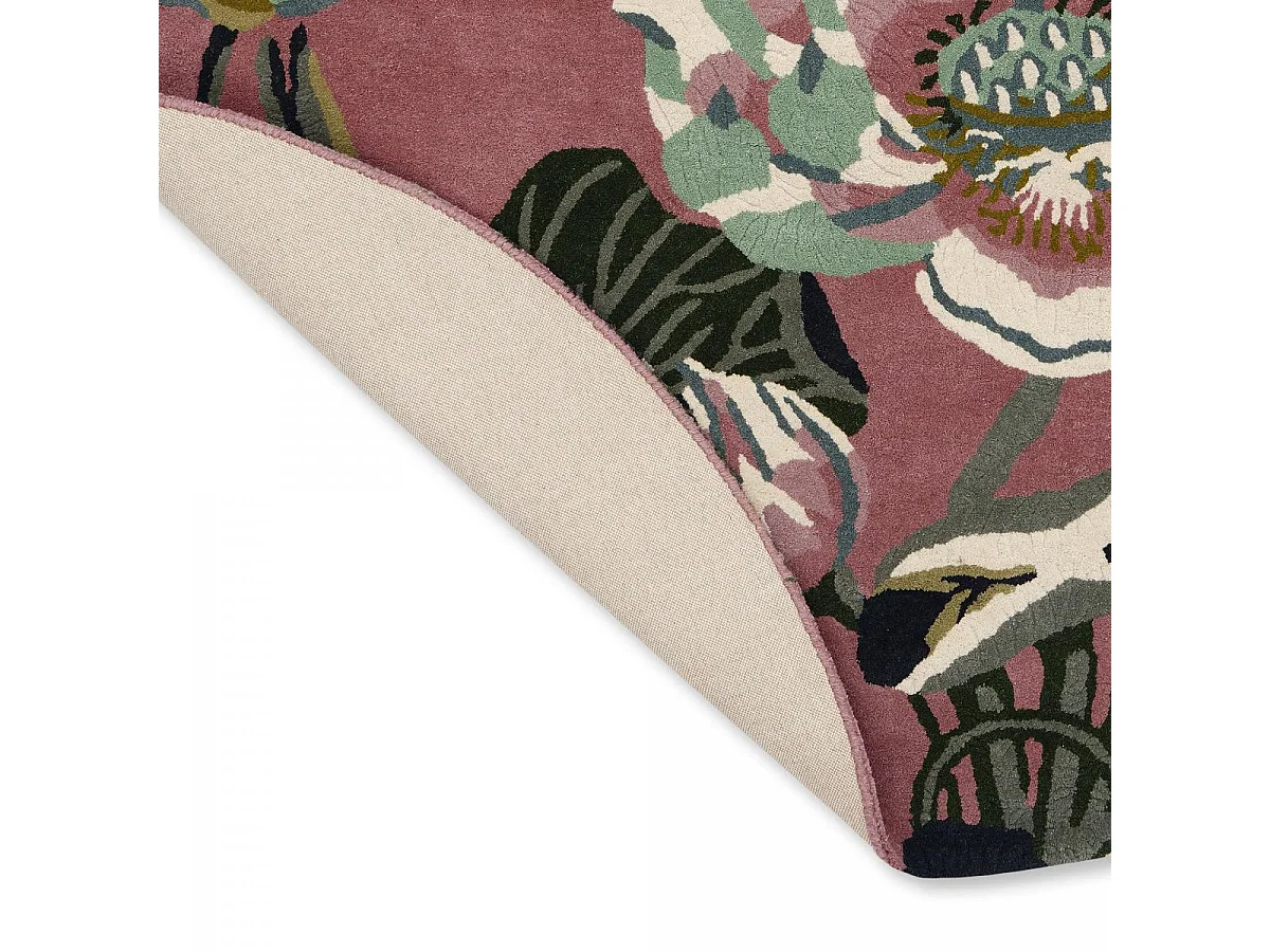 Tapis rond Ø150cm fait à la main en laine motif floral pour salle de jeux