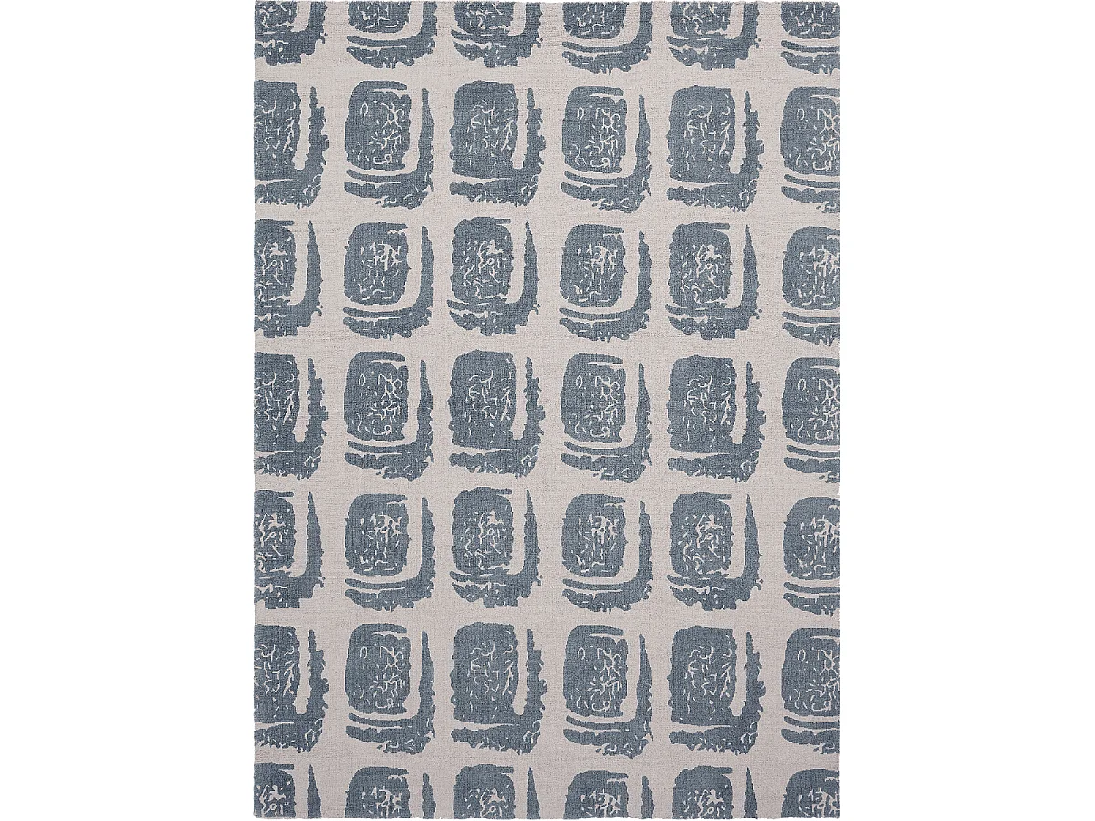 tapis entrée 140x200 fait à la main en coton gris et crème motif abstrait