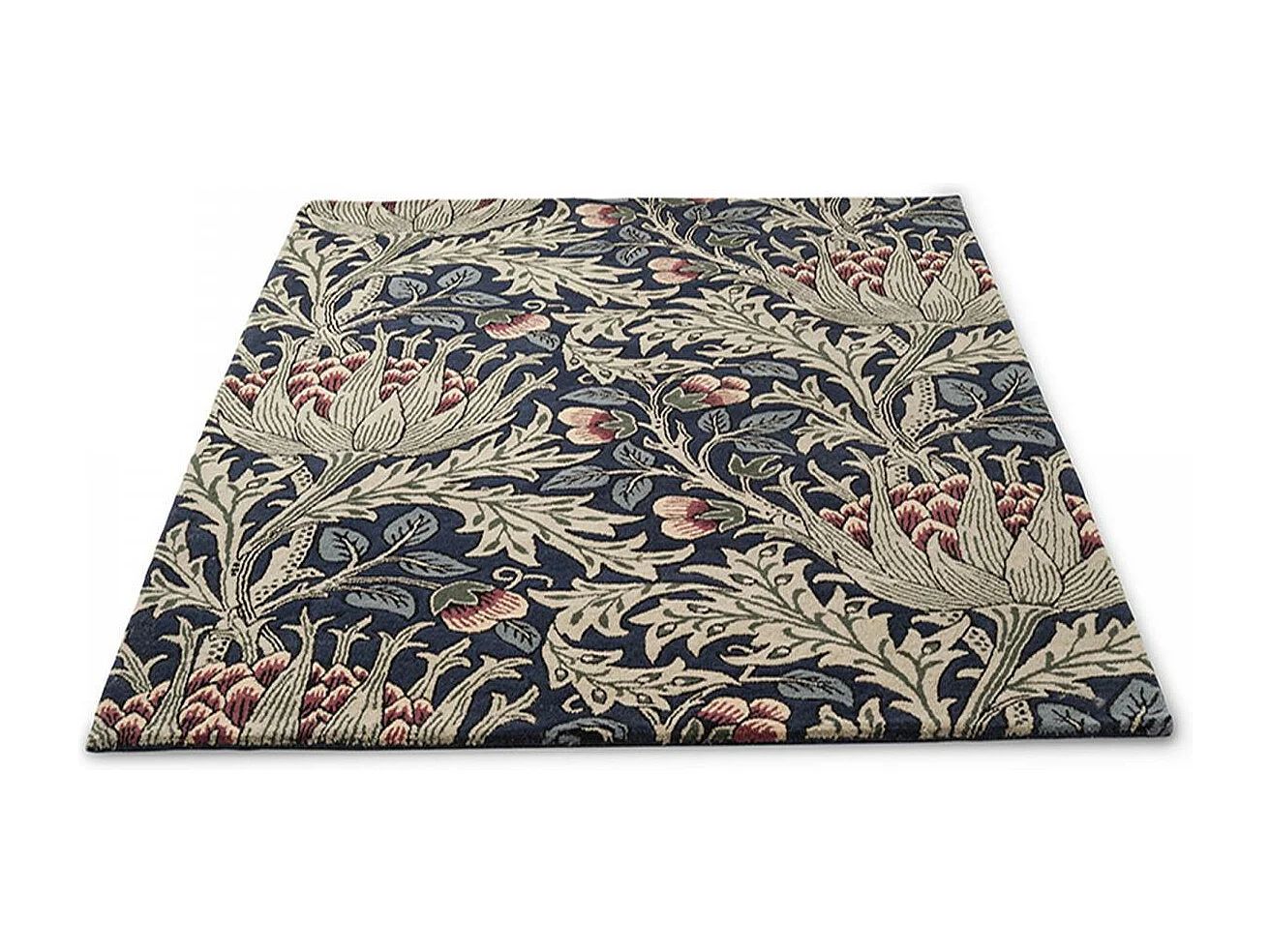 tapis salon 200x280 fait à la main en laine bleu et vert motif floral