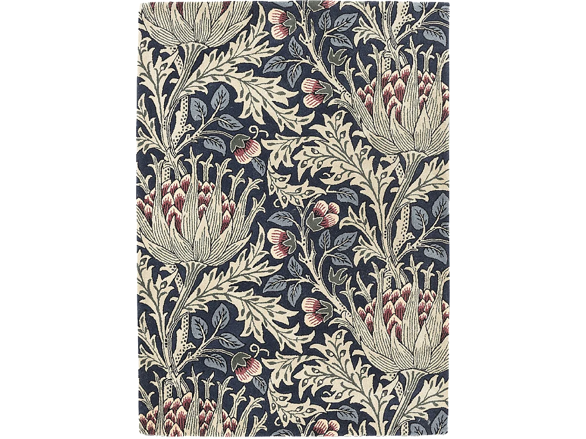 tapis salon 200x280 fait à la main en laine bleu et vert motif floral