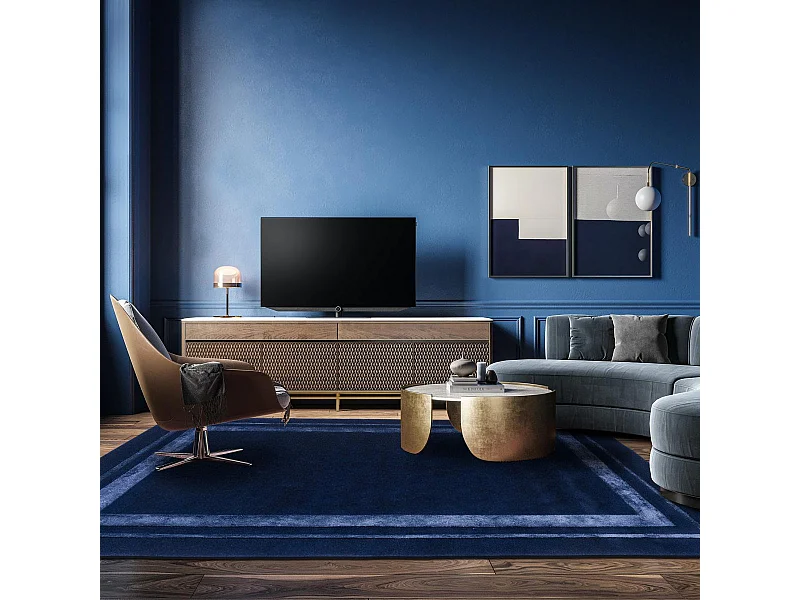 tapis salon 170x240 fait main en laine bleu rectangle motif simple REDOOK