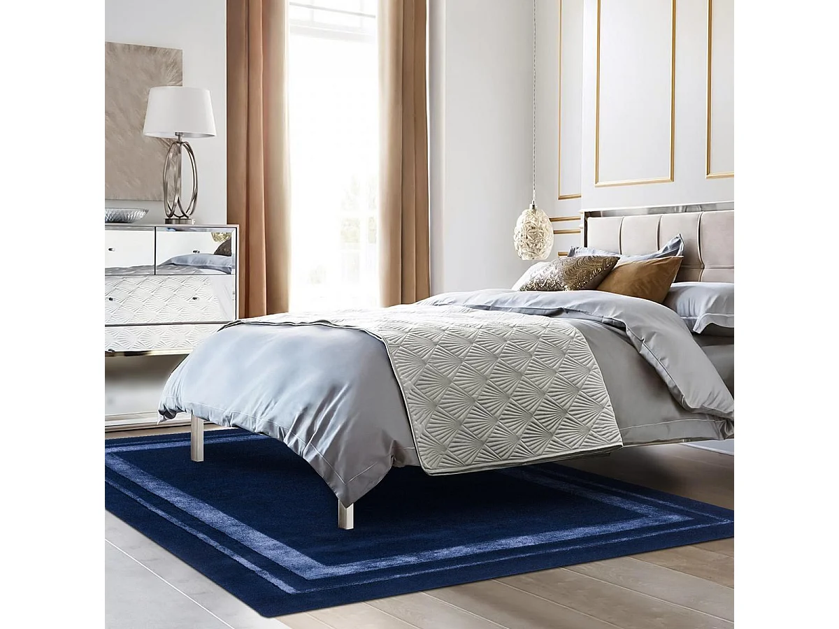 tappeto da soggiorno 170x240 realizzato a mano in lana blu rettangolo modello semplice REDOOK