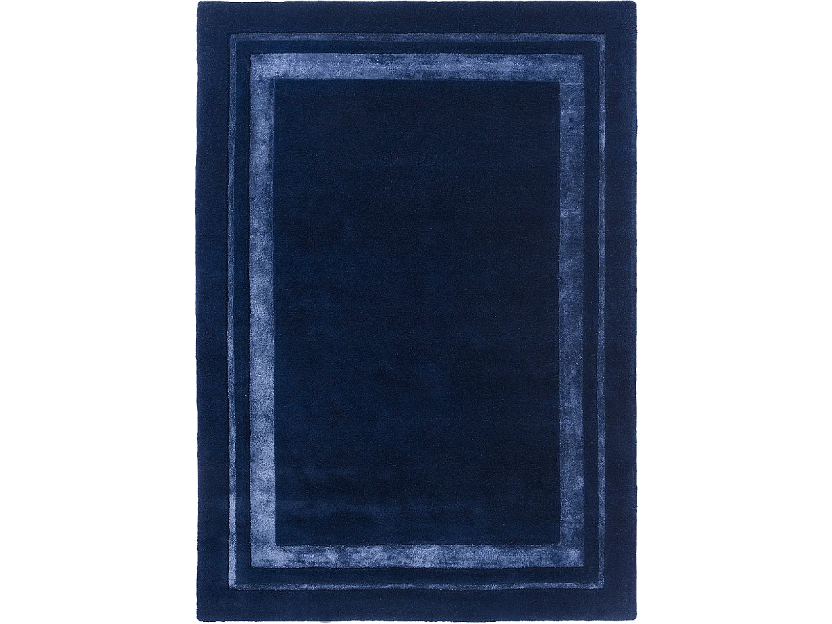 tapis salon 170x240 fait main en laine bleu rectangle motif simple REDOOK