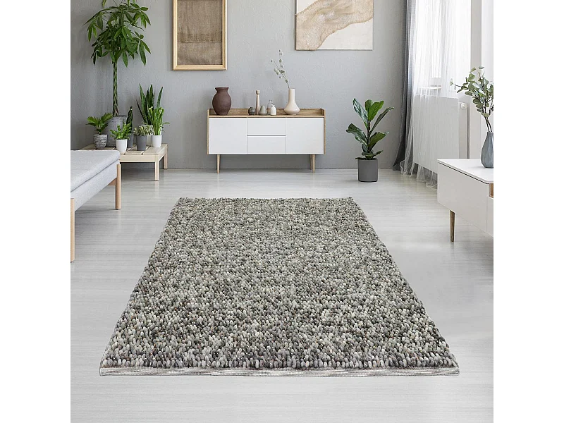 tapis entrée 140x200 tissé en laine gris rectangle motif uni COBLE