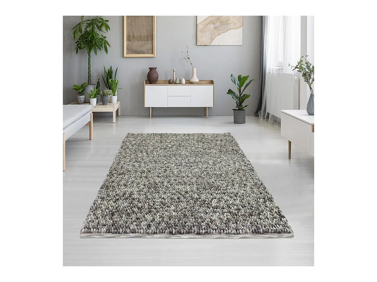 tapis entrée 140x200 tissé en laine gris rectangle motif uni COBLE