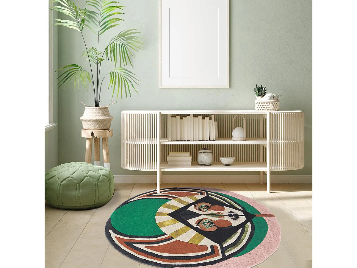 tappeto da ingresso 100x100 realizzato a mano in lana multicolore fantasia affresco