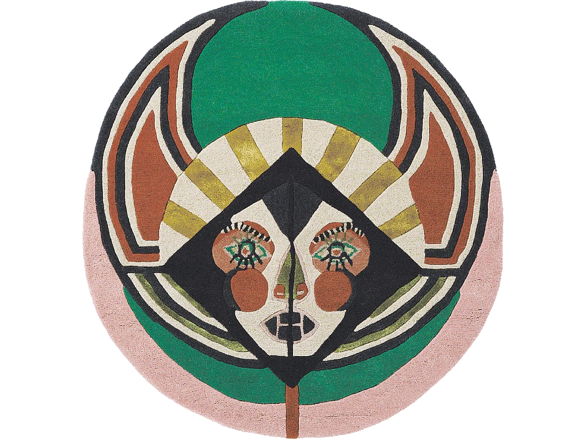 tapis entrée 100x100 fait à la main en laine multicolore motif fresque