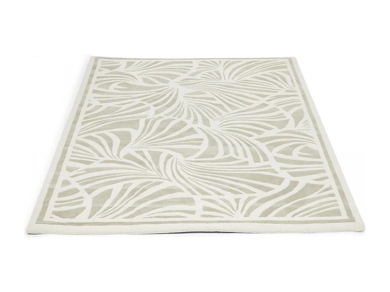 tapis grand salon 250x350 fait à la main en laine crème rectangle motif faux uni