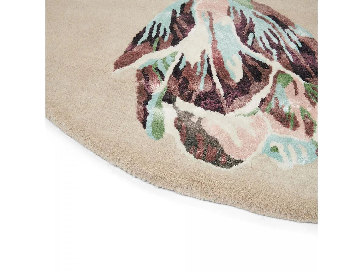 Tapis rond Ø200cm fait à la main en laine motif floral pour salon TRANKI R