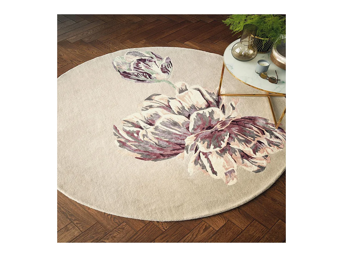 Tapis rond Ø200cm fait à la main en laine motif floral pour salon TRANKI R