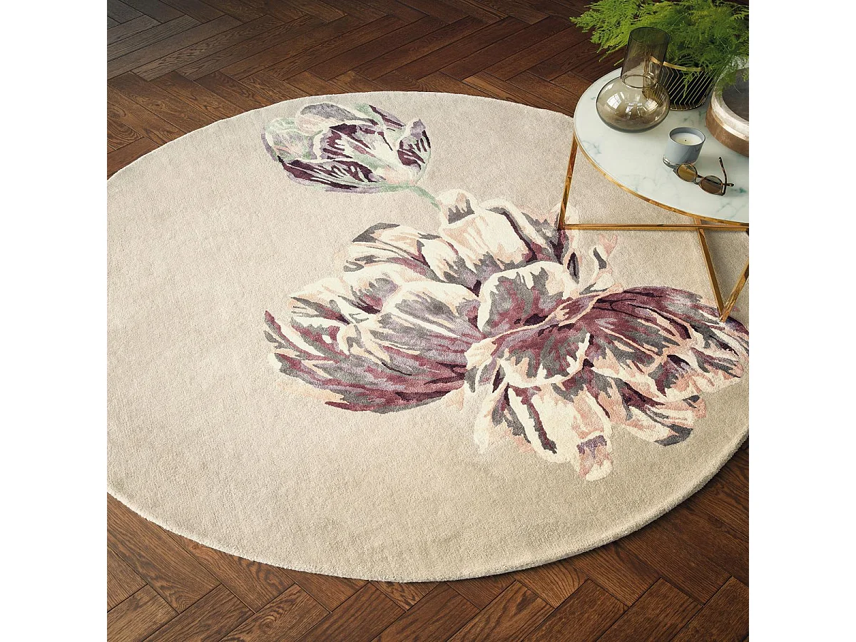 Tappeto rotondo Ø200cm fatto a mano in lana fantasia floreale per soggiorno TRANKI R