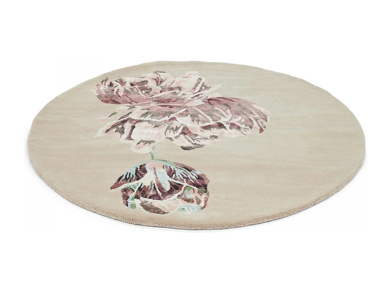 Tapis rond Ø200cm fait à la main en laine motif floral pour salon TRANKI R