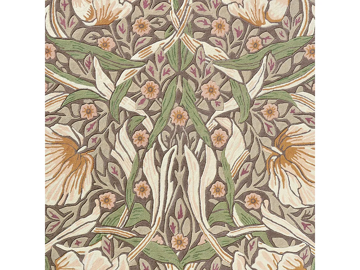 tapis salon 200x280 fait à la main en laine aubergine et vert motif floral