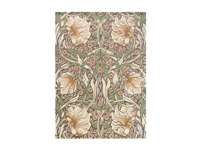 tapis salon 200x280 fait à la main en laine aubergine et vert motif floral