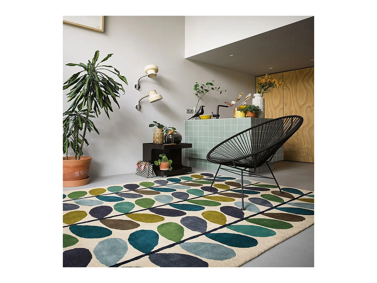 tapis salle à manger 250x350 fait à la main en laine crème et vert