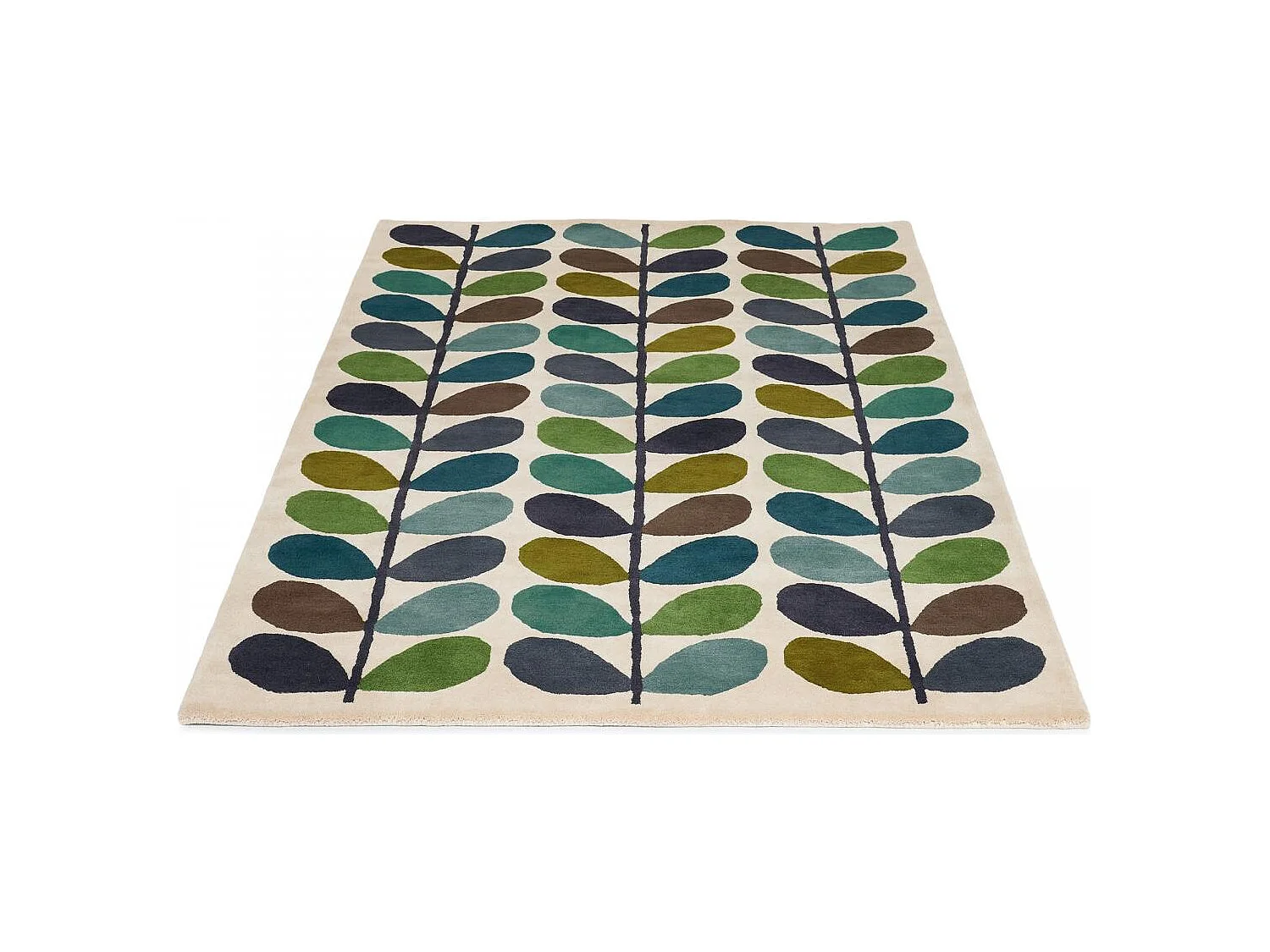 tapis salle à manger 250x350 fait à la main en laine crème et vert