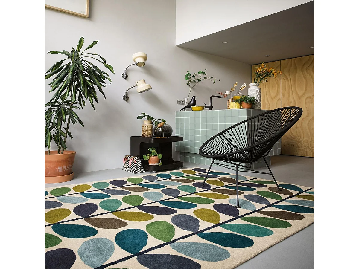 tapis salle à manger 250x350 fait à la main en laine crème et vert