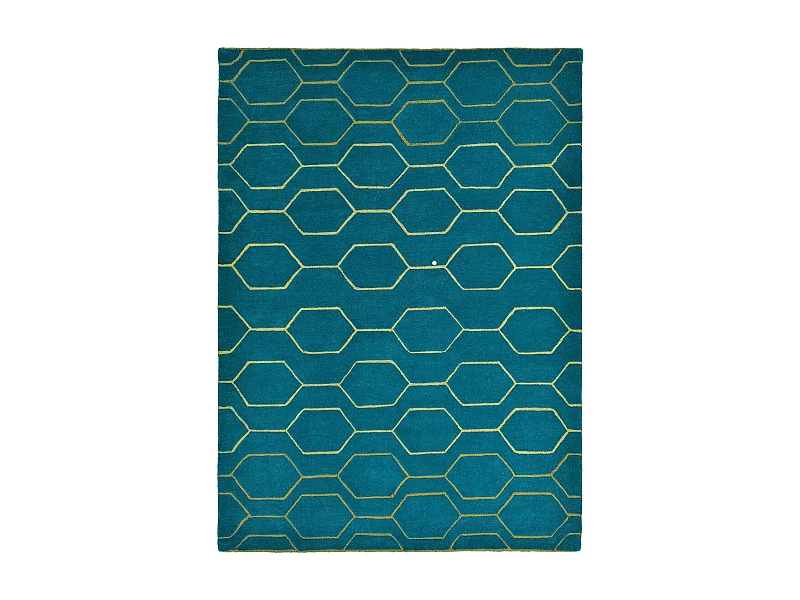 tapis salle à manger 250x350 fait à la main en laine bleu motif scandinave