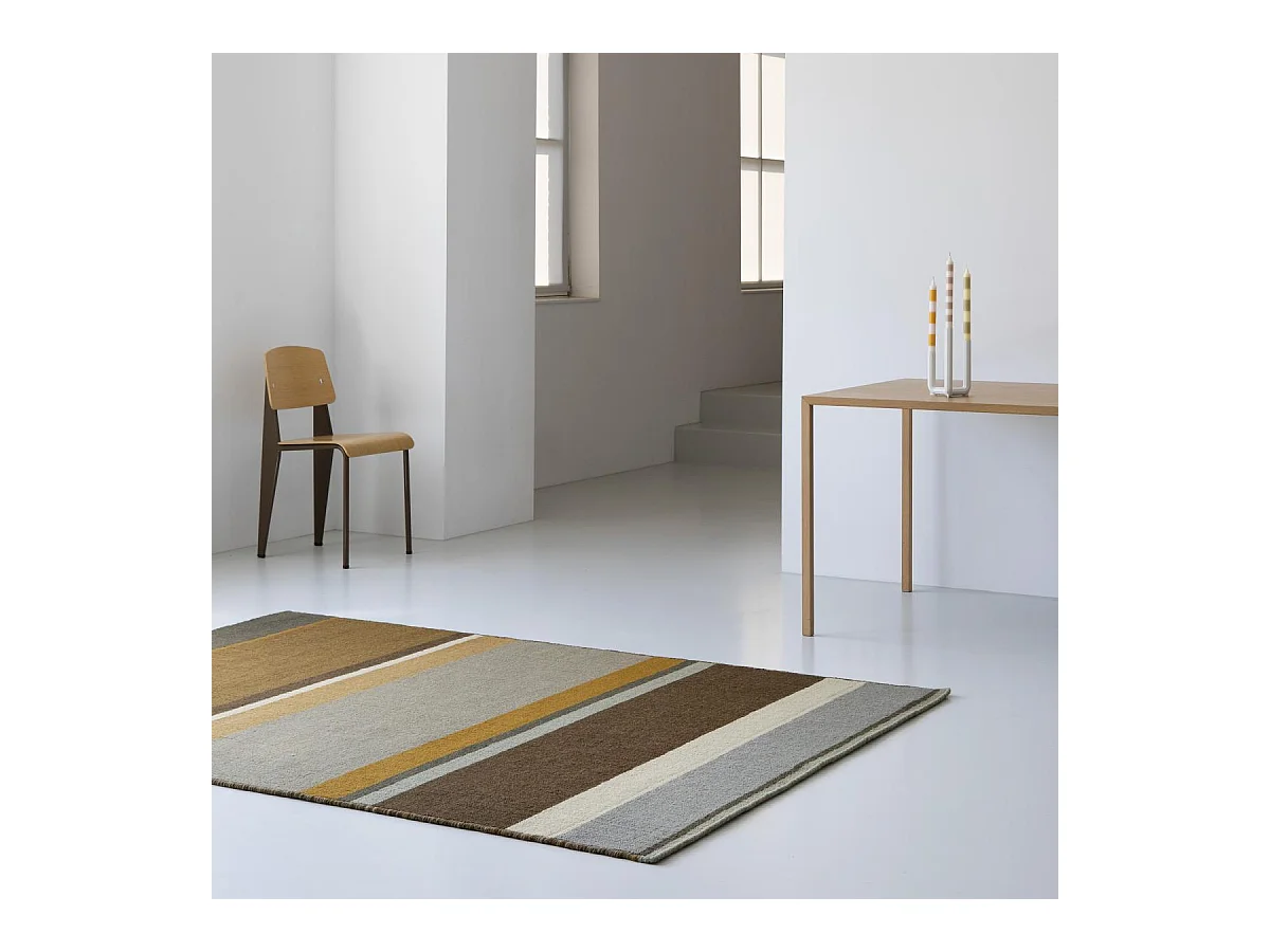 tapis grand salon 200x280 fait main en laine marron et moutarde