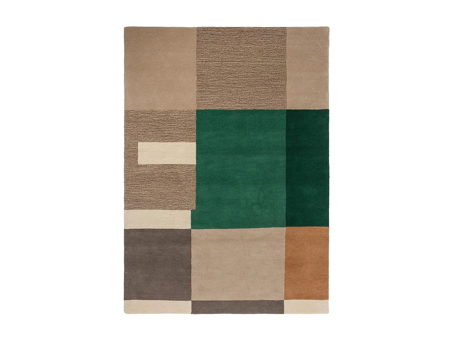 tapis salle à manger 200x280 fait main en laine beige et vert motif géométrique