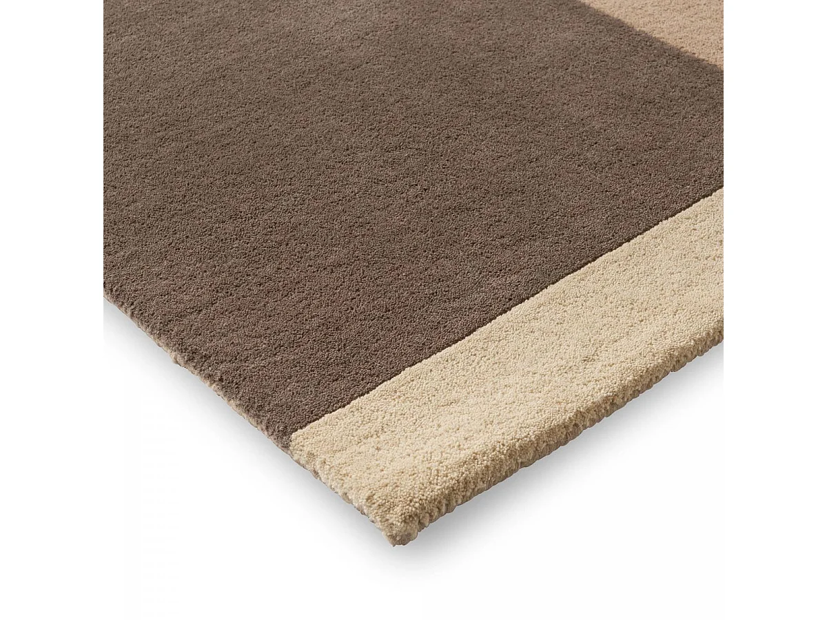 tapis salle à manger 200x280 fait main en laine beige et vert motif géométrique