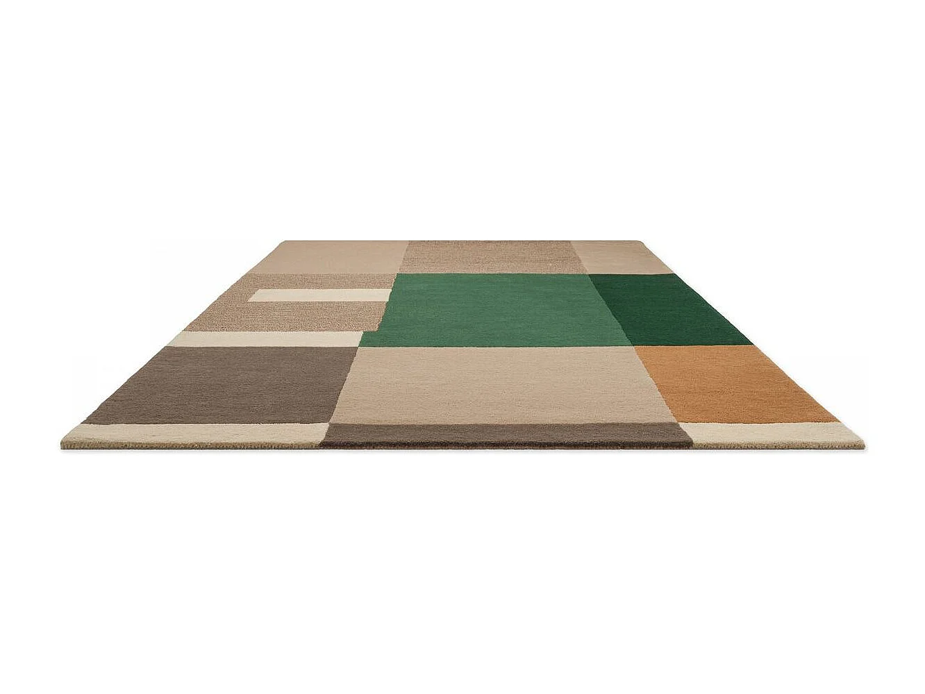 tapis salle à manger 200x280 fait main en laine beige et vert motif géométrique