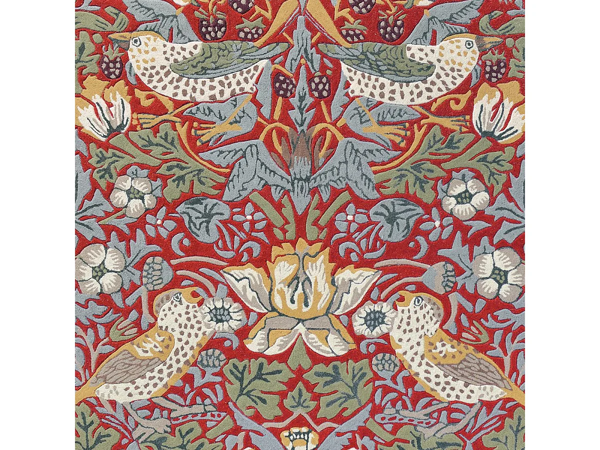 tapis salle à manger 250x350 fait à la main en laine rouge et bleu