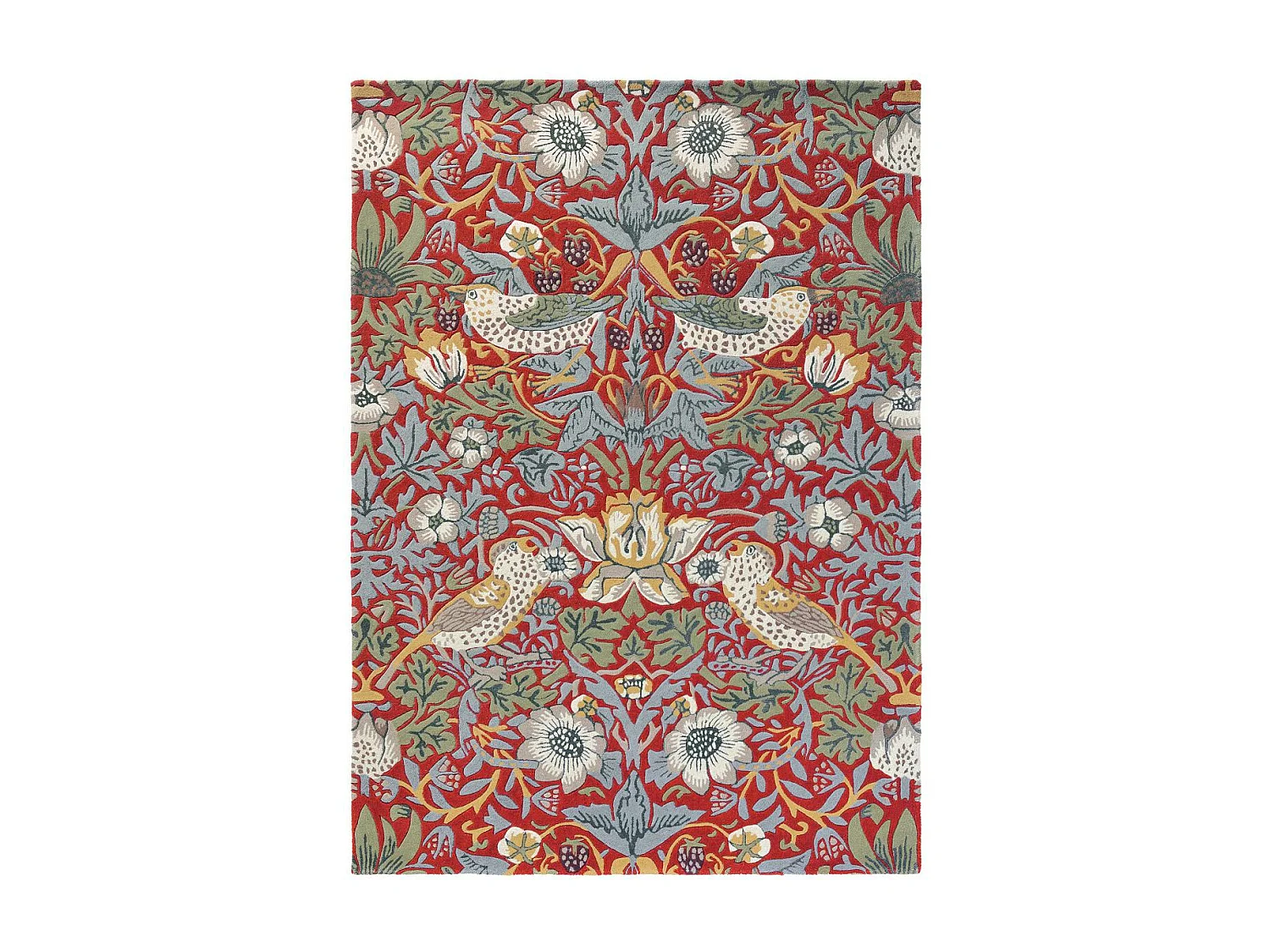 tapis salle à manger 250x350 fait à la main en laine rouge et bleu