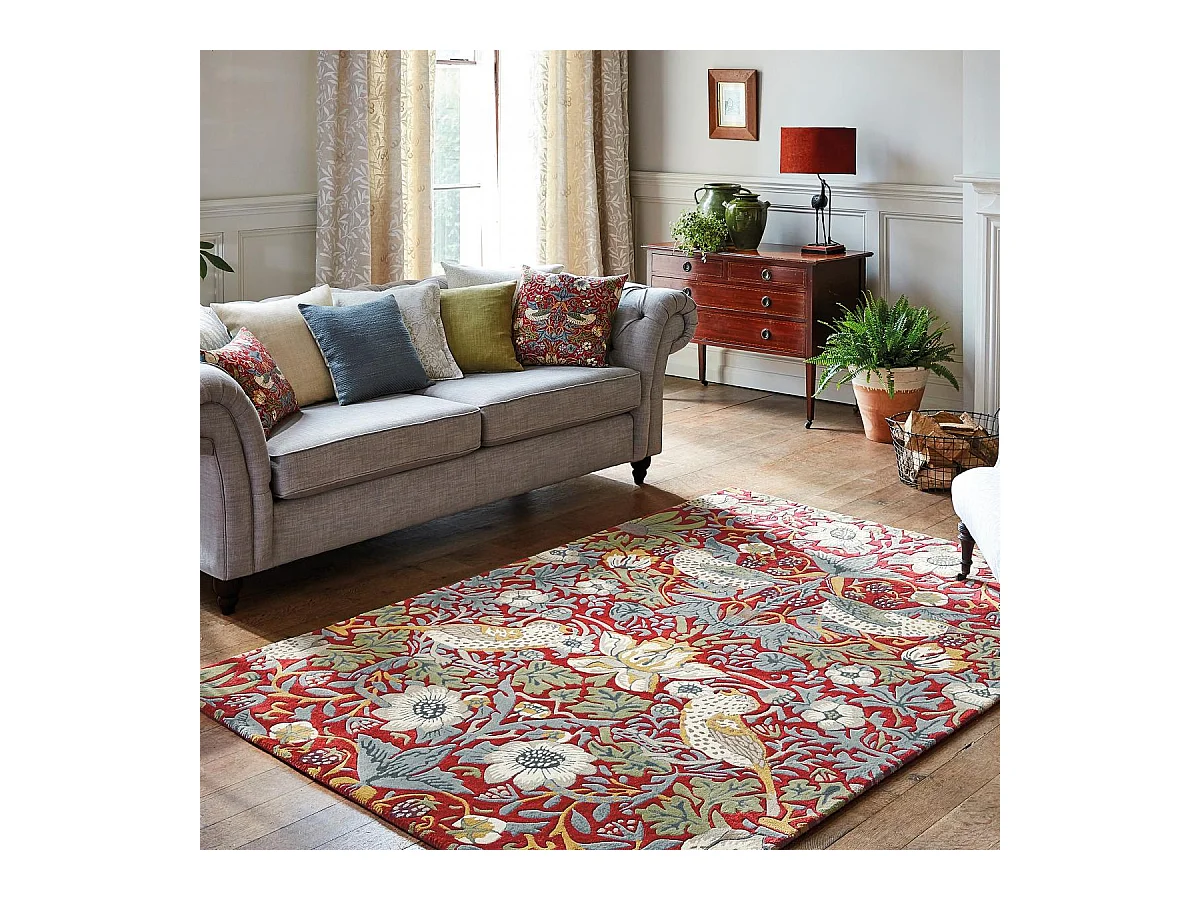 tapis salle à manger 250x350 fait à la main en laine rouge et bleu