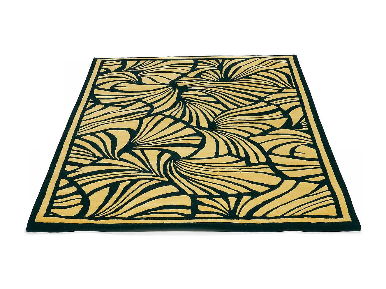 tapis open space 250x350 fait à la main en laine or et noir motif abstrait