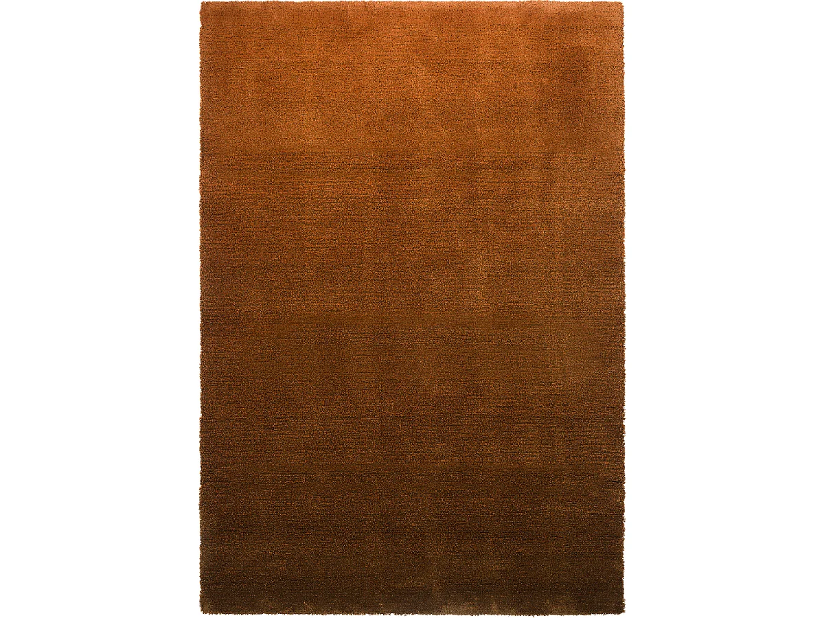 tapis salon 170x240 tufté en laine orange et marron rectangle motif faux uni