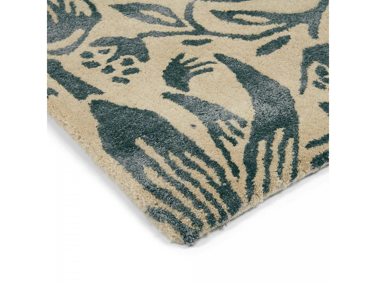 tapis entrée 140x200 fait à la main en laine gris et taupe motif floral