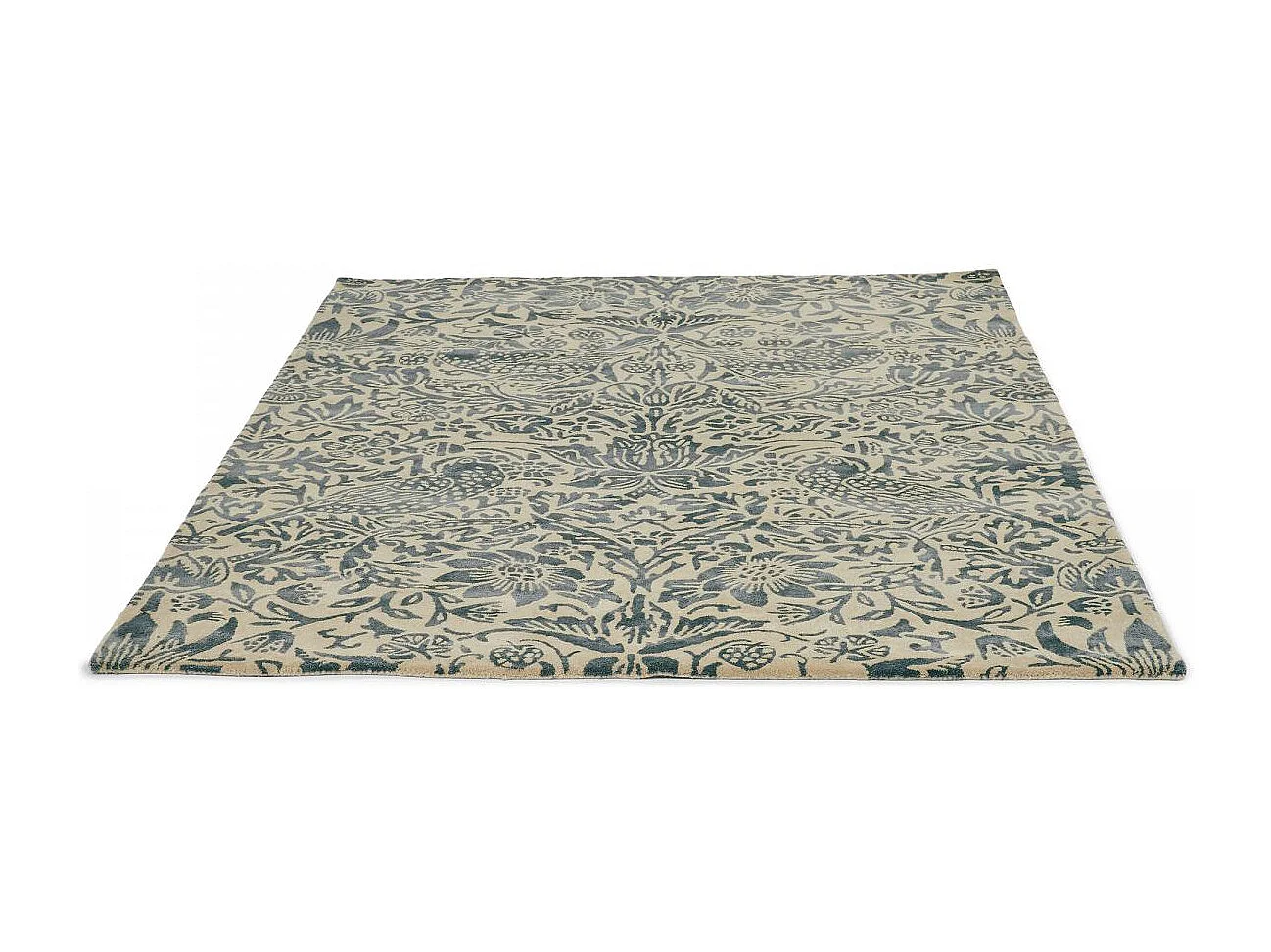 tapis entrée 140x200 fait à la main en laine gris et taupe motif floral