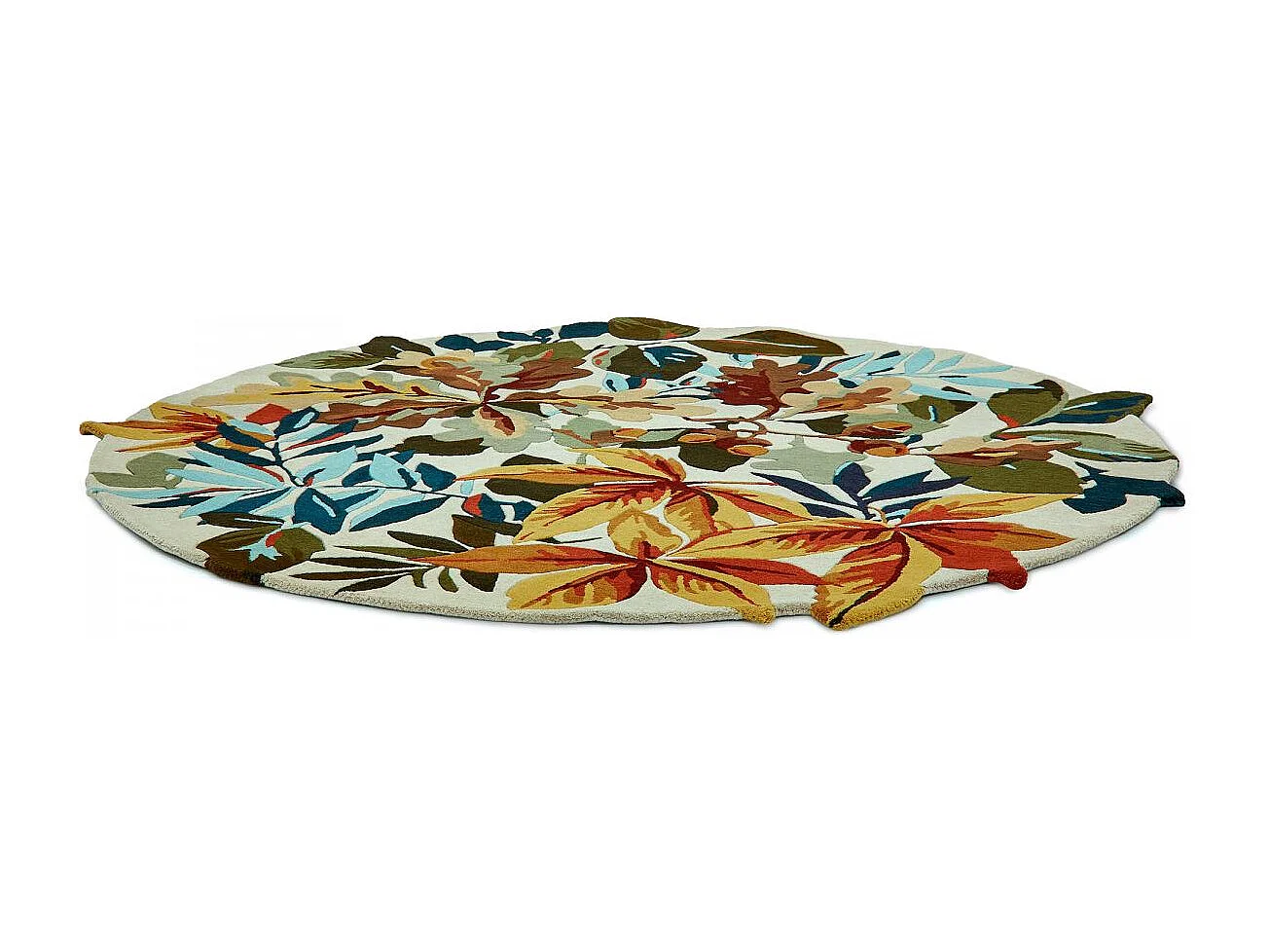 Tappeto rotondo Ø150cm realizzato a mano in lana fantasia floreale per soggiorno ROBINS