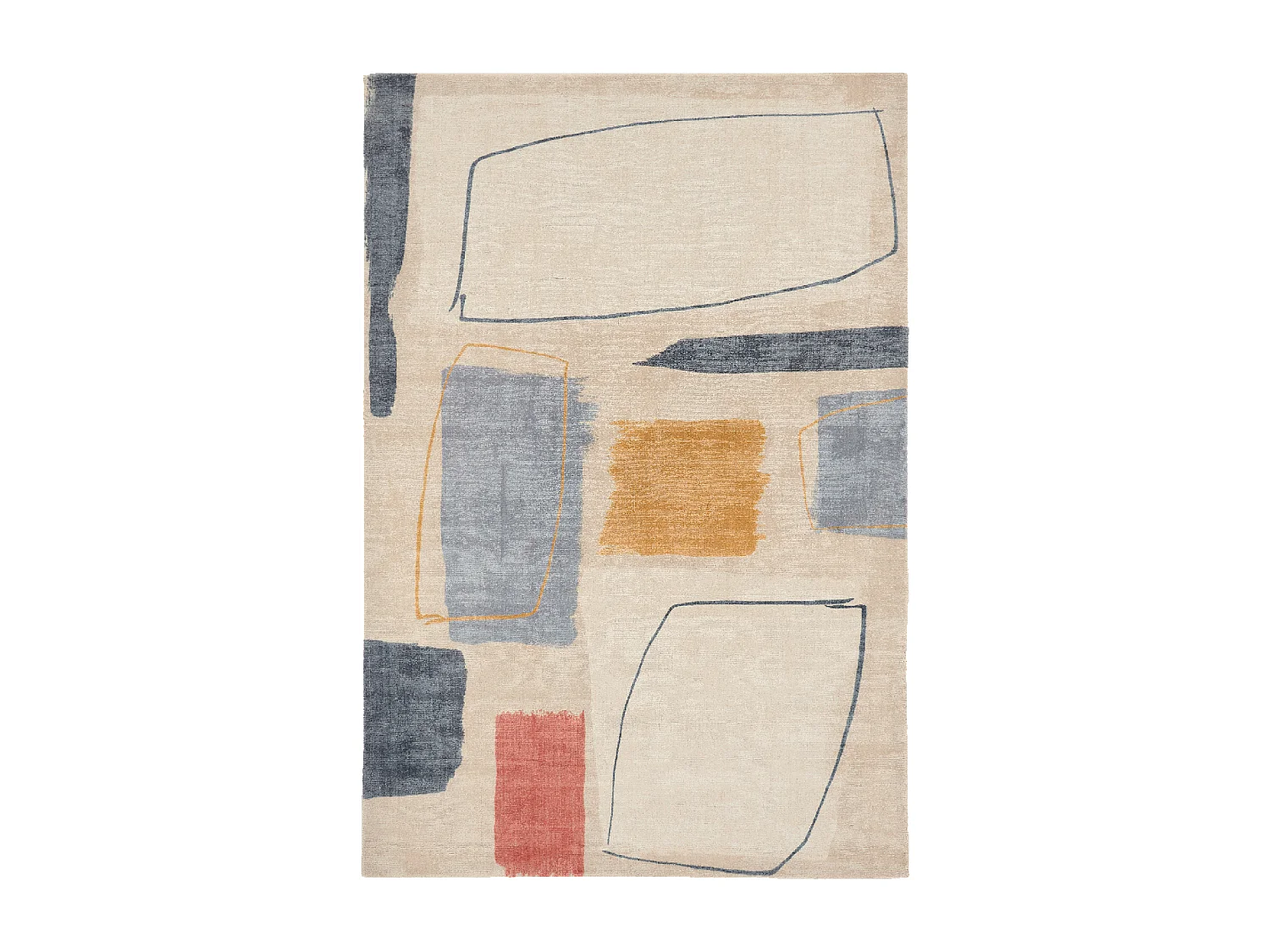 tappeto per camera da letto 200x280 realizzato a mano in lana beige e blu fantasia astratta