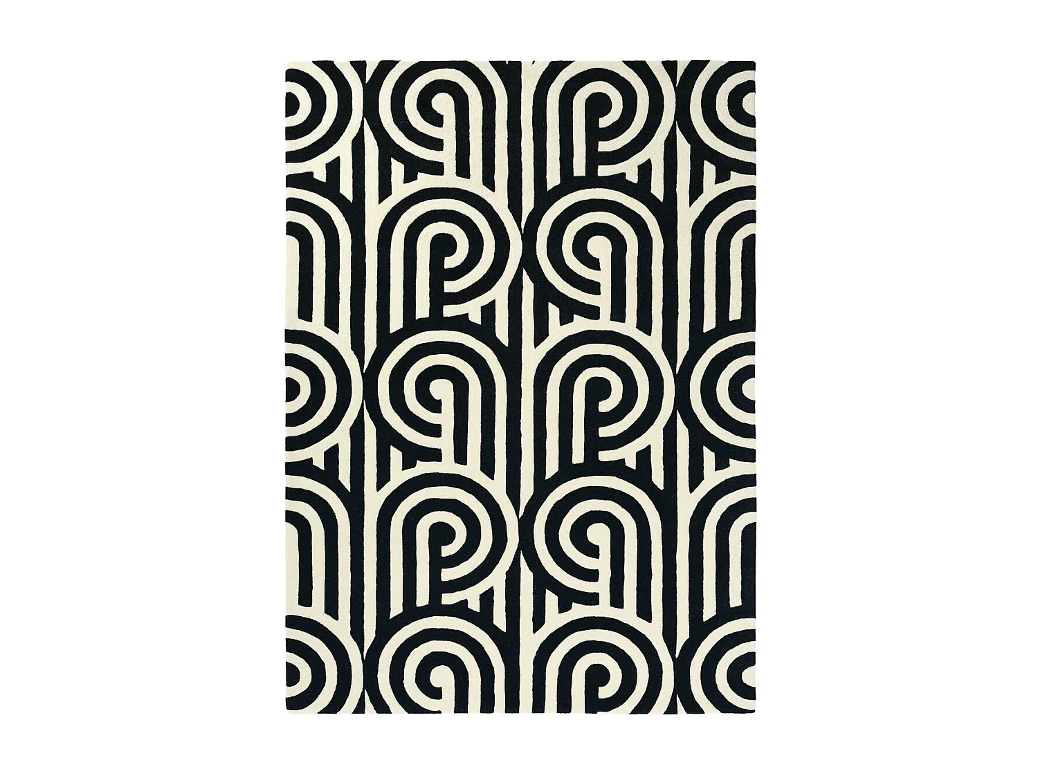 tapis chambre 200x280 fait à la main en laine noir et blanc motif seventies