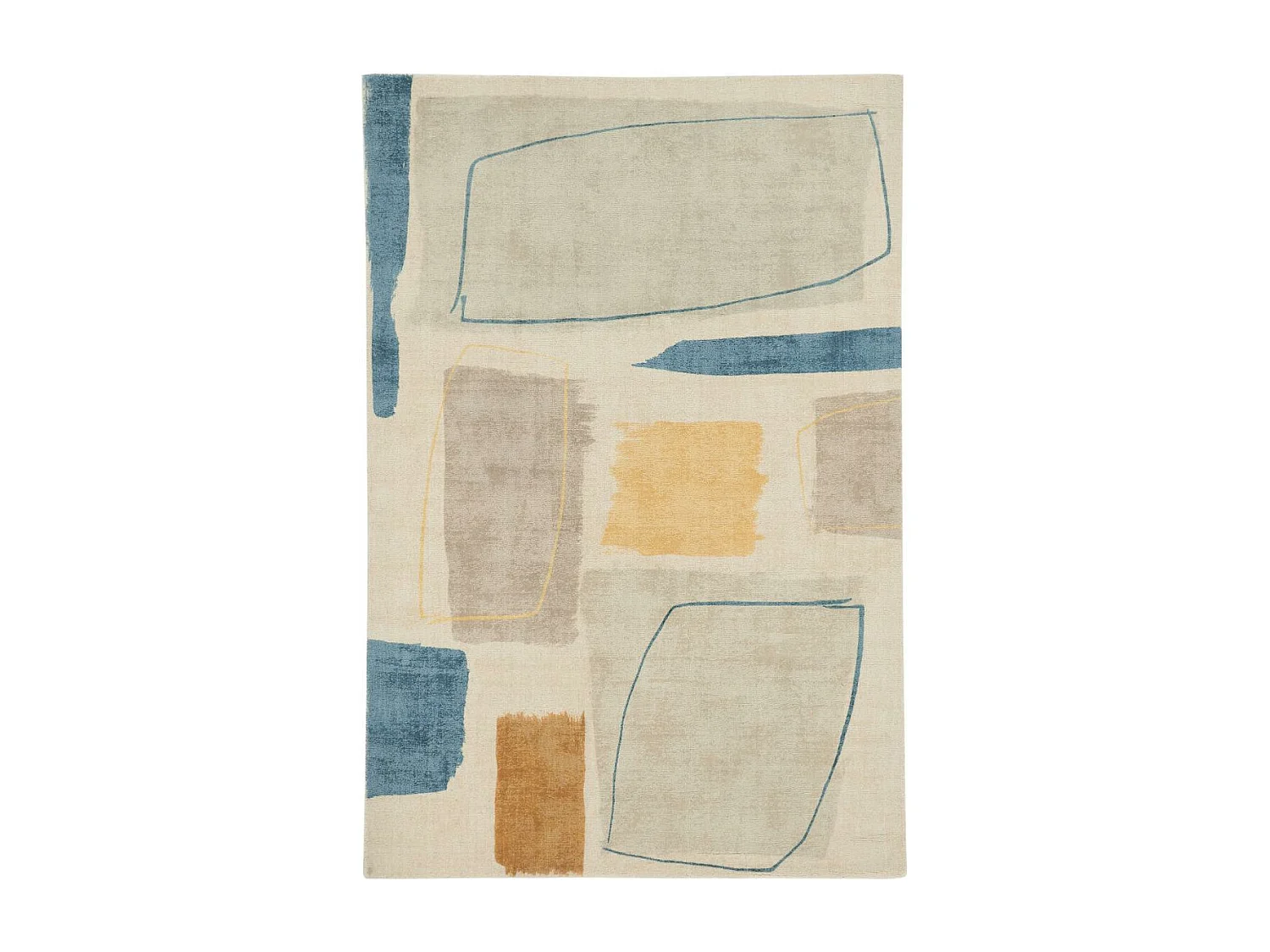 tapis grand salon 250x350 fait à la main en laine beige et jaune motif abstrait