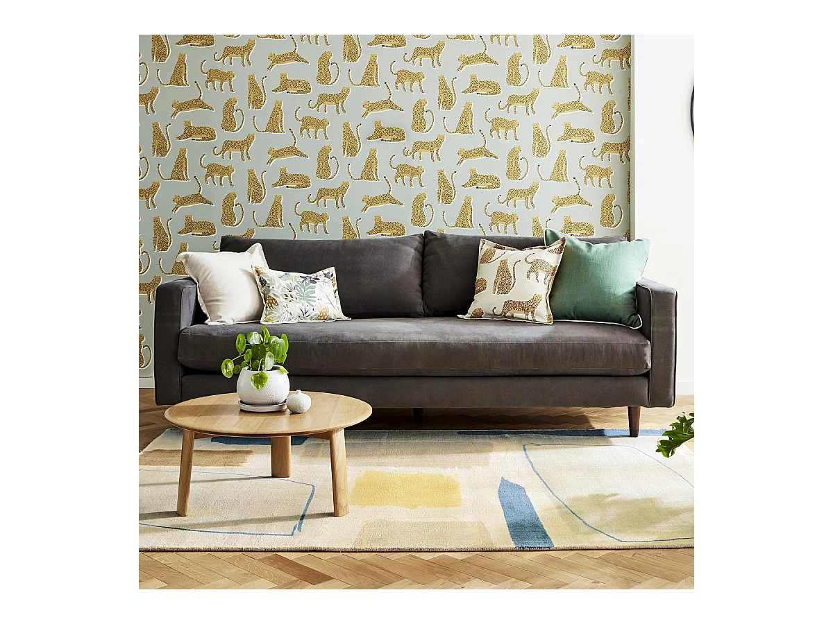 tapis grand salon 250x350 fait à la main en laine beige et jaune motif abstrait