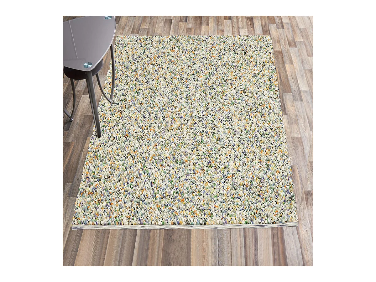 tapis salon 200x300 tissé en laine beige et jaune rectangle motif faux uni