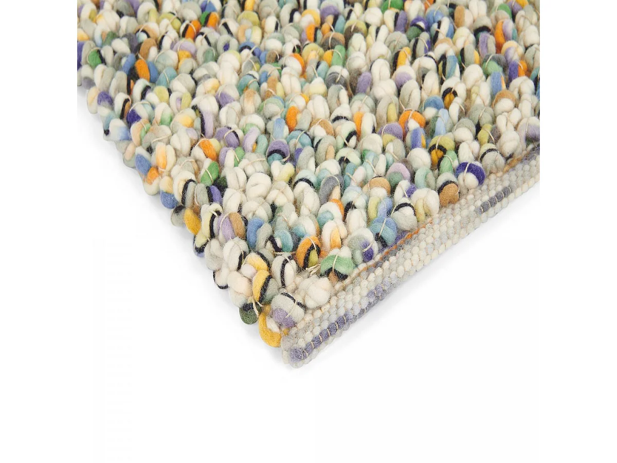 tapis salon 200x300 tissé en laine beige et jaune rectangle motif faux uni